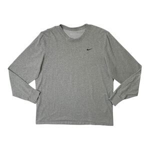 Nike Shirt Men L Large Grey Sports Tee Fit Dry Long Sleeve Fitness Gym Training